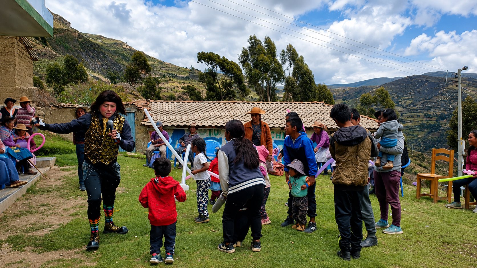 Ninos de la comunidad participando en juegos durante la campana navidena